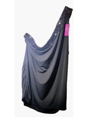 Lane Bryant Livi One Shoulder Blouse Top Size 26/28 Black Sequin Asymmetrical